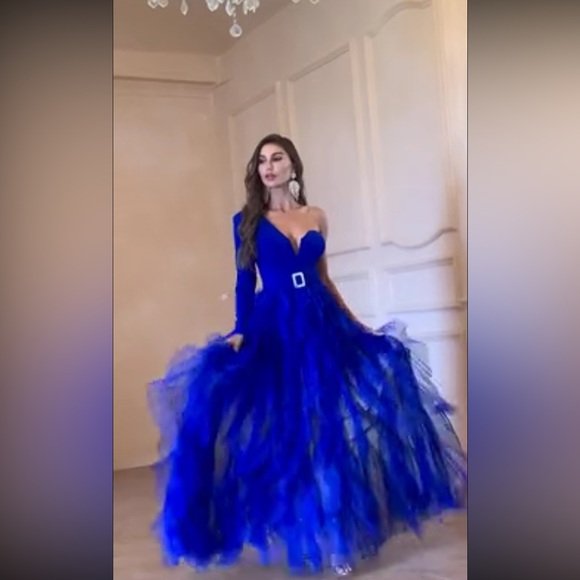 Dresses & Skirts - One Shoulder Mesh Overlay Dress With Rhinestone Buckle Belt